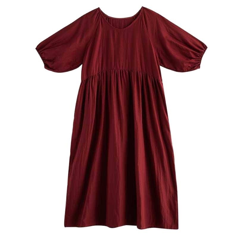 Double Gauze Round Neck Lantern Sleeve Loose Dress