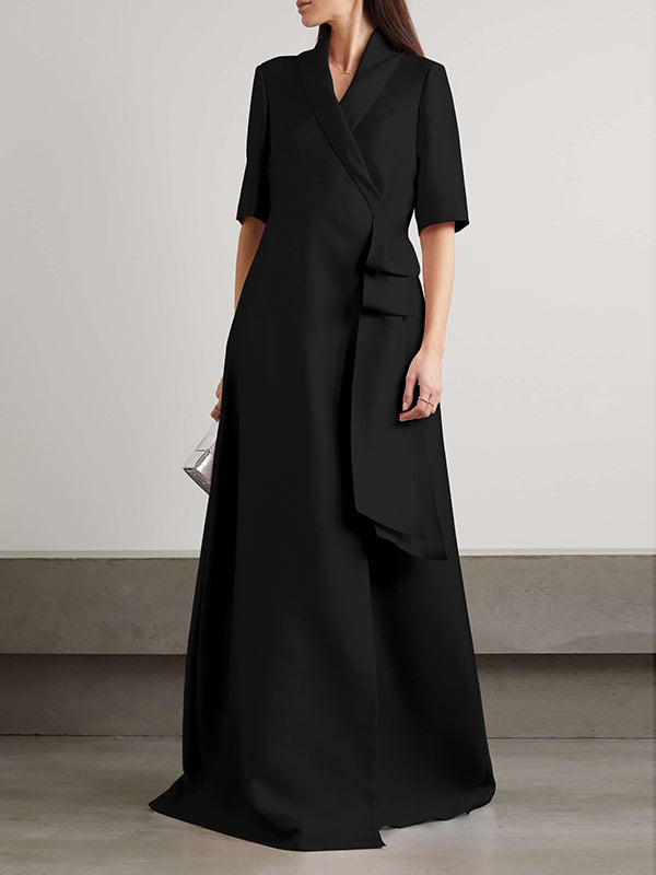 Loose Solid Color Split-Joint V-neck Evening Dresses Maxi Dresses