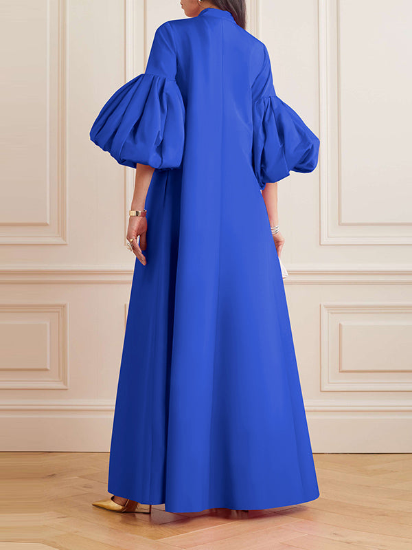 Loose Flower Shape Solid Color Stand Collar Evening Dresses Maxi Dresses