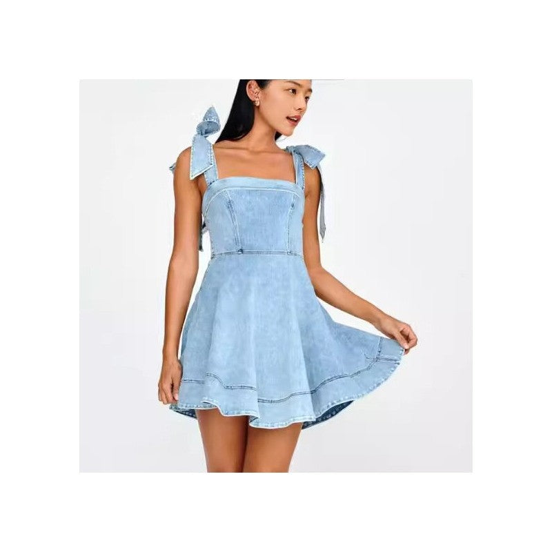 Solid Color Strapless Denim Mini Dress