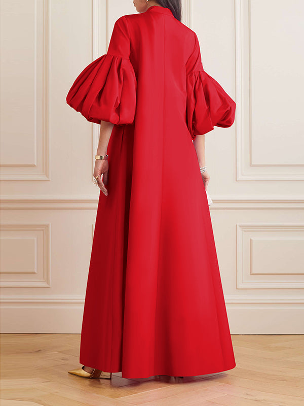 Loose Flower Shape Solid Color Stand Collar Evening Dresses Maxi Dresses