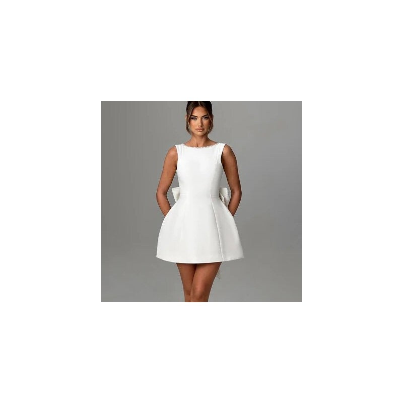 Pearl Bow Fitted Short Dress