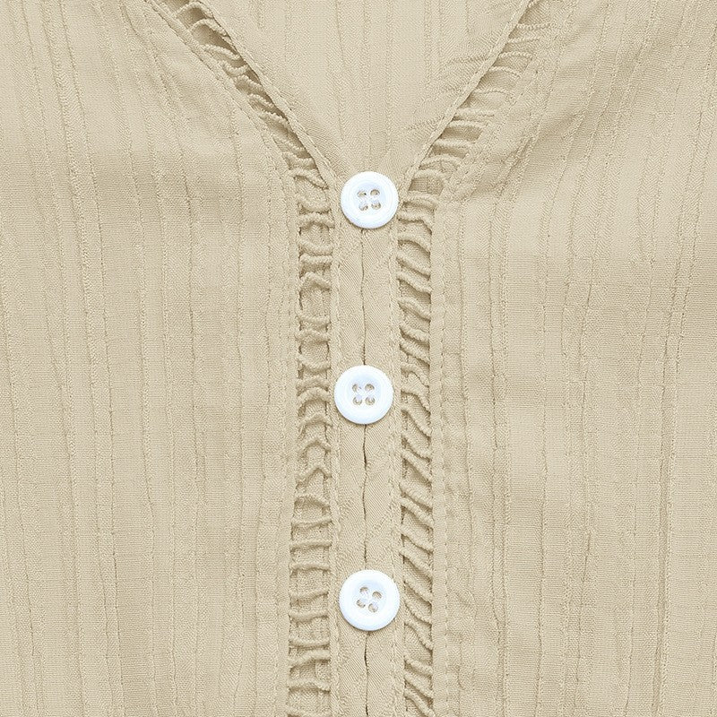 Solid V-Neck Textured Long Sleeve Dress