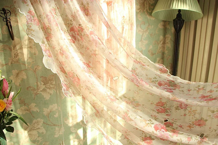 1 pcs Idyllic country style flower lotus leaf curtain head ribbon pull-down fan-shaped semicircular curtain gauze curtain