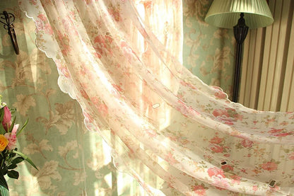 1 pcs Idyllic country style flower lotus leaf curtain head ribbon pull-down fan-shaped semicircular curtain gauze curtain