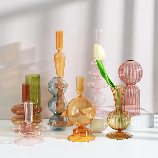 Nordic Glass candle holders, romantic Dinner home decoration, candlestick for birthday wedding, candle holder portavelas decor
