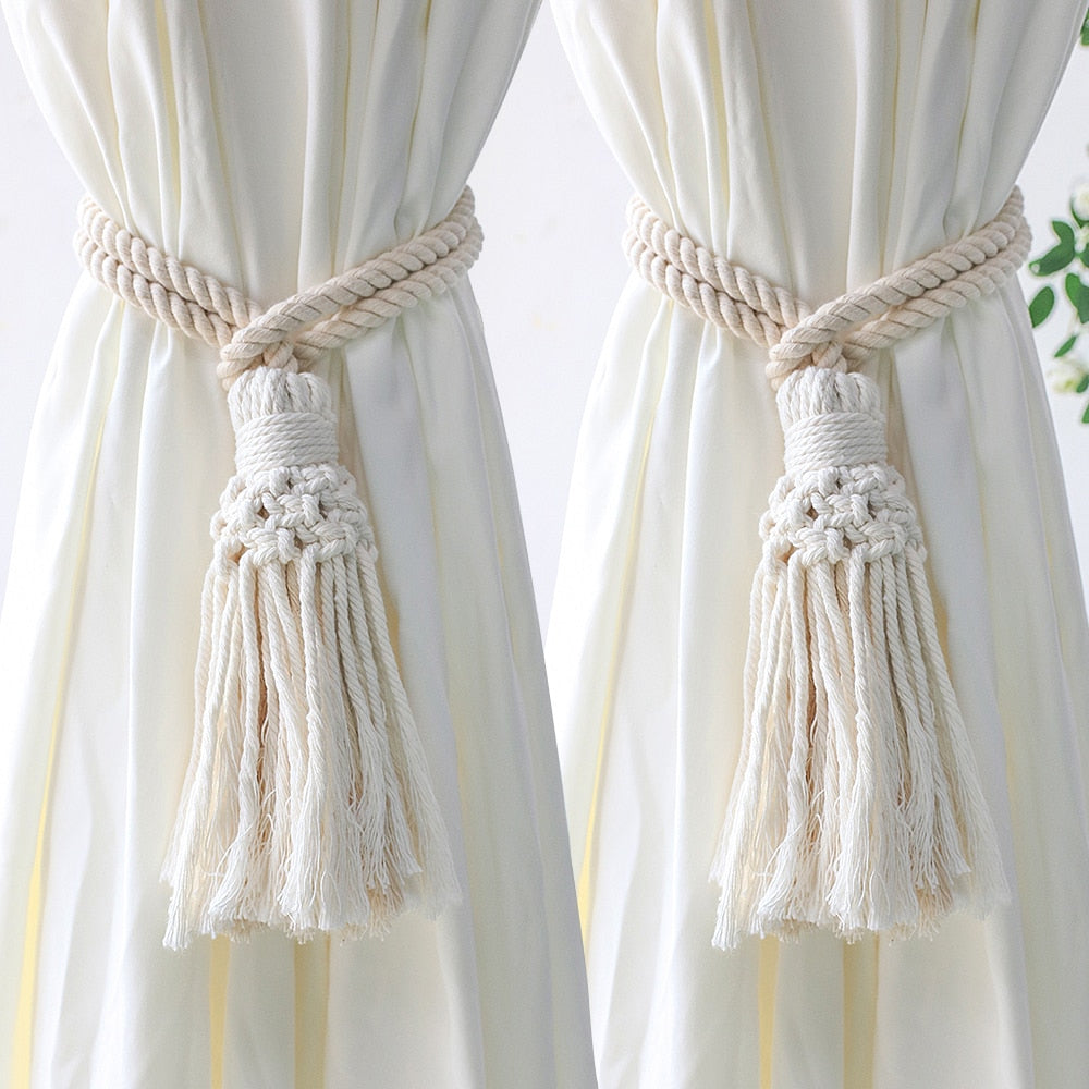 Boho Fringe Curtains Accessories Macrame CurtainTiebacks With Bead Decorative Curtain Rope Farmhouse Decor for Room Decoration