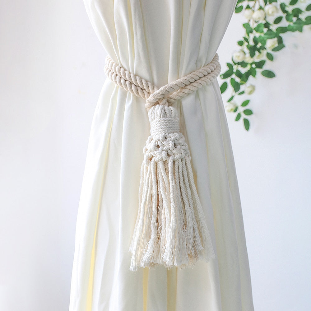 Boho Fringe Curtains Accessories Macrame CurtainTiebacks With Bead Decorative Curtain Rope Farmhouse Decor for Room Decoration