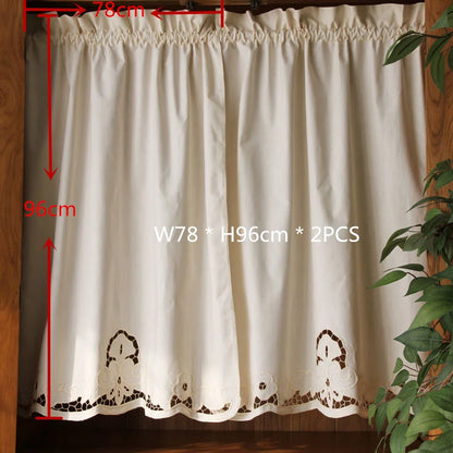 Short Coffee Curtain Retro Hollow Hem Wear Pole Triangular Curtains for Bar Kitchen Cabinet Door and Window