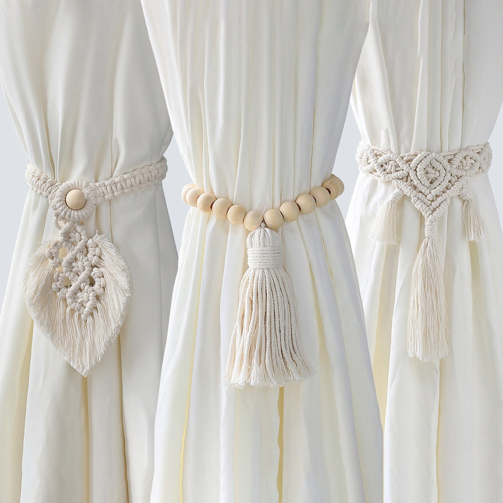 Boho Fringe Curtains Accessories Macrame CurtainTiebacks With Bead Decorative Curtain Rope Farmhouse Decor for Room Decoration