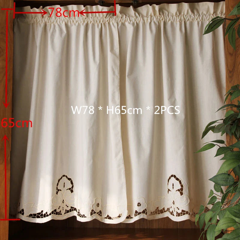 Short Coffee Curtain Retro Hollow Hem Wear Pole Triangular Curtains for Bar Kitchen Cabinet Door and Window