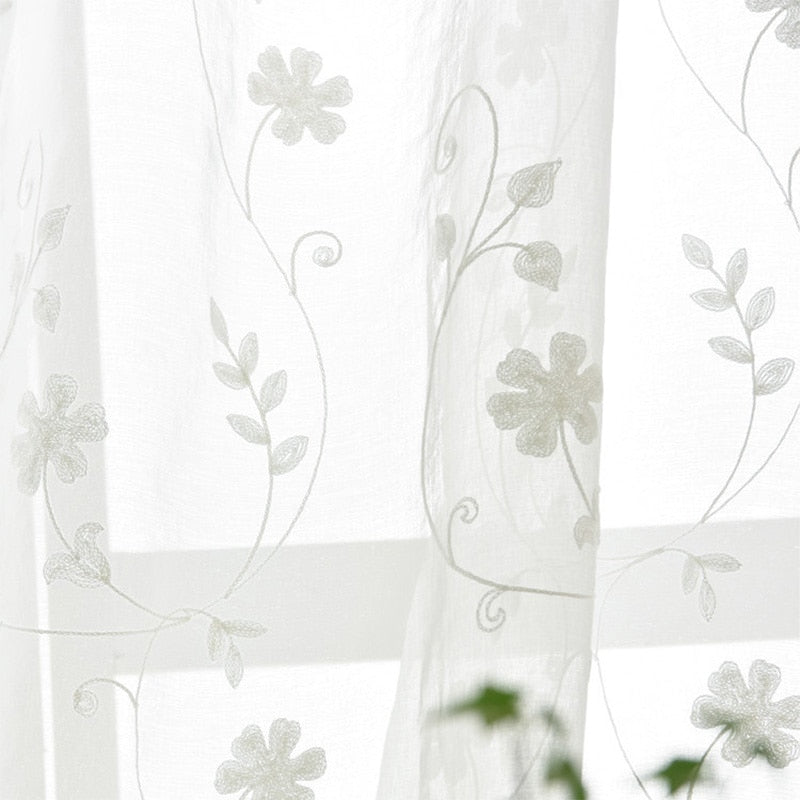 Embroidered White Floral Tulle Window Curtains For Living Room European Voile Sheer Curtains For Bedroom Kitchen Drapes Blinds