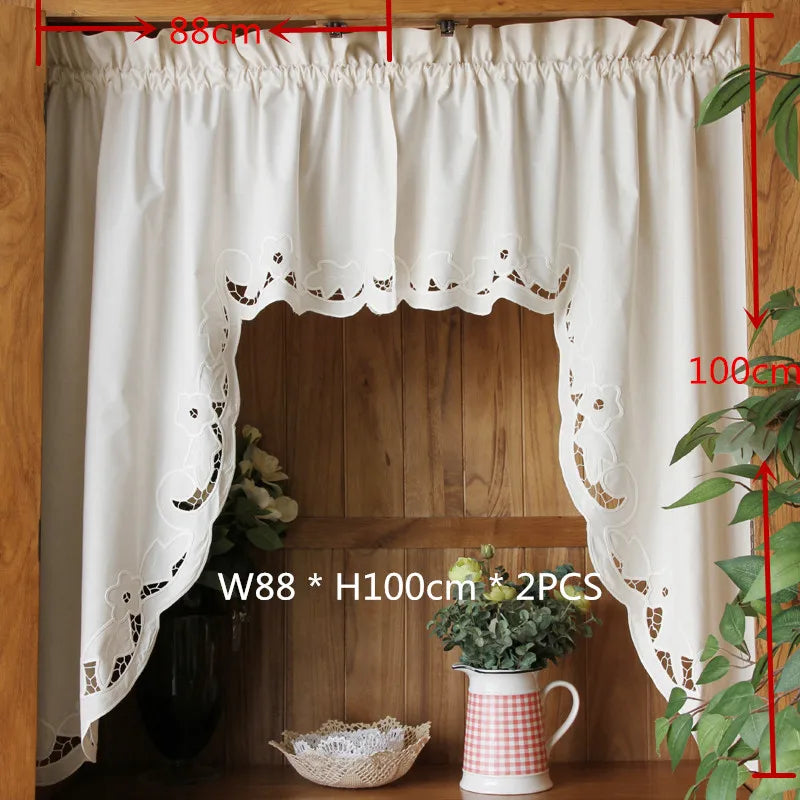 Short Coffee Curtain Retro Hollow Hem Wear Pole Triangular Curtains for Bar Kitchen Cabinet Door and Window