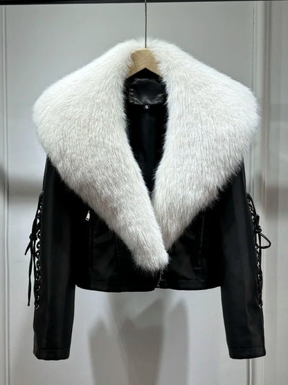 Women Vintage Loose Washed Faux Leather Short Zipper Jacket Coats