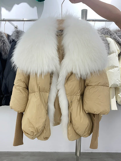 Fashion Winter Fox Fur Collar Women Warm Short Jacket Outerwear