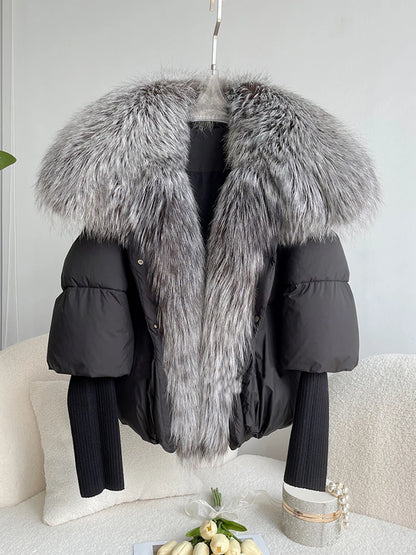 Fashion Winter Fox Fur Collar Women Warm Short Jacket Outerwear