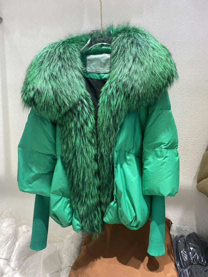 Fashion Winter Fox Fur Collar Women Warm Short Jacket Outerwear
