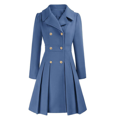Fashion Women's Trench Coat Lapel Double-breasted Pocket A-shaped Pea Coat