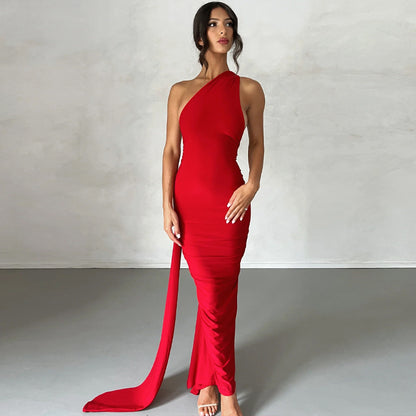 Sexy One Shoulder Sleeveless Long Evening Party Dresses