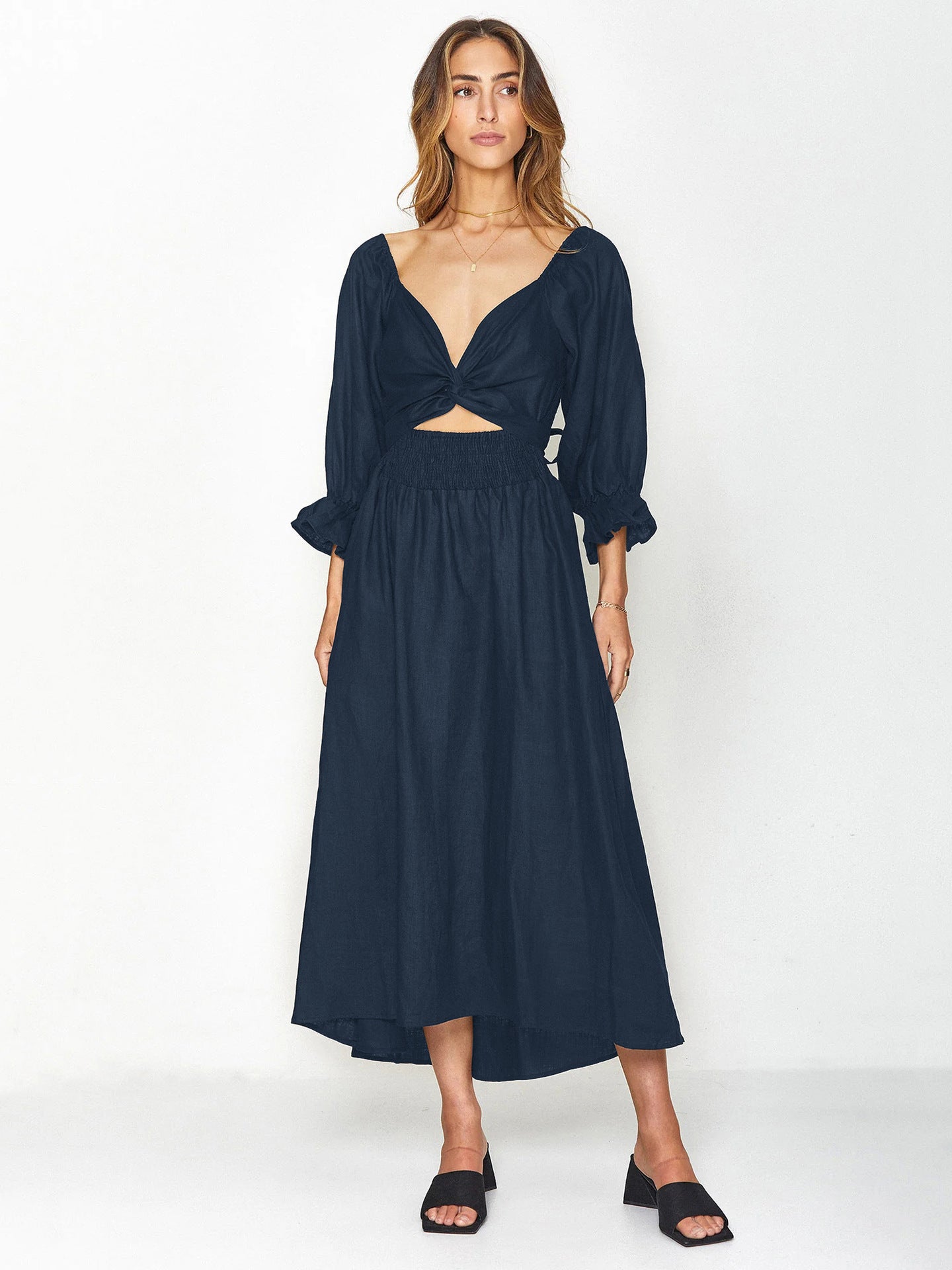 Summer High Waist Long Sleeves Double Sides Midi Dresses