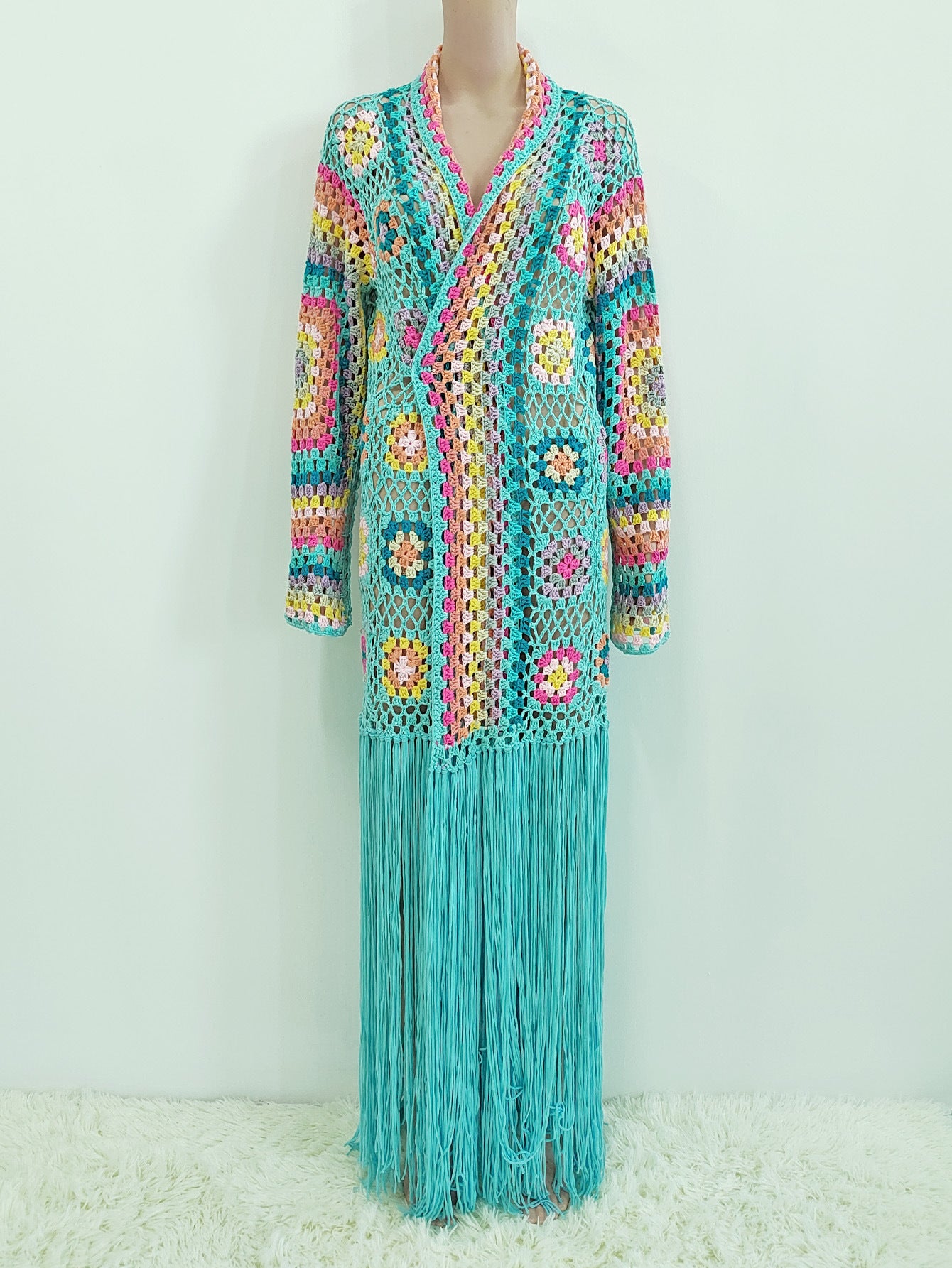 Colorful Crochet Irregular Tassels Coats for Women