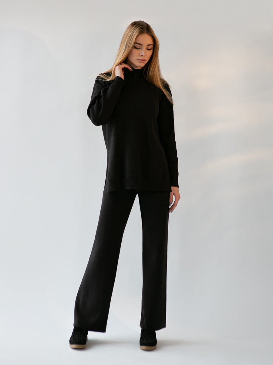 Casual Women High Neck Sweaters and Pants Two Pieces Sets