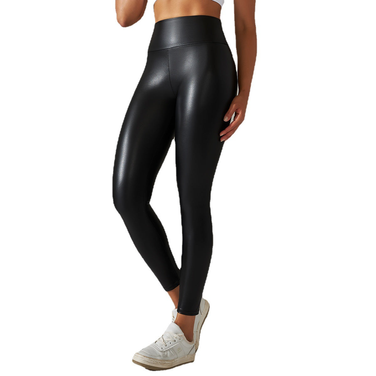 Sexy Elastic Pu High Waist Yoga Leggings