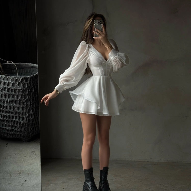 Sexy V-Neck Long Sleeve Short Dresses