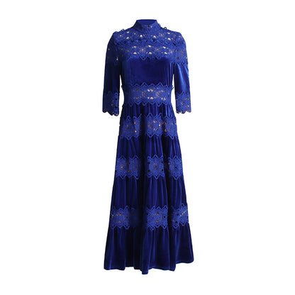 Vintage High Neck Designed Lace Long Dresses