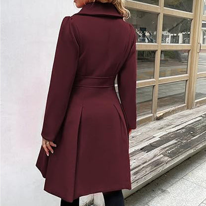 Fashion Women's Trench Coat Lapel Double-breasted Pocket A-shaped Pea Coat