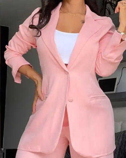 Fashion Women Blazers & Straight Pants Two Pieces Suits