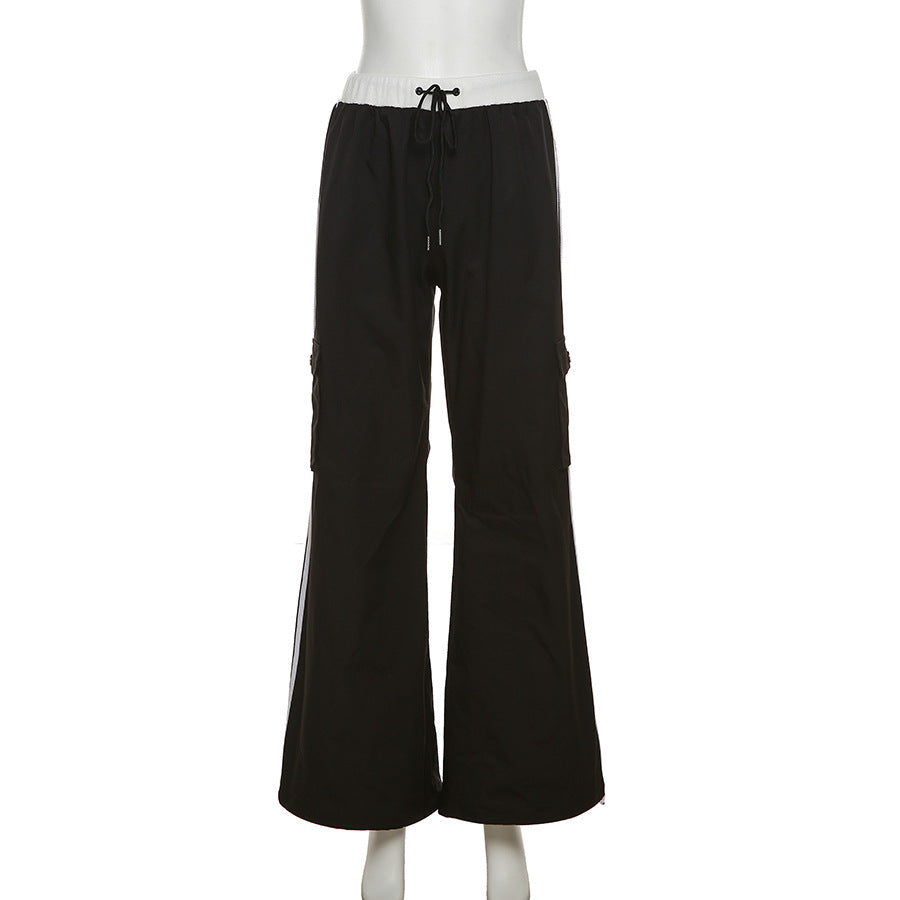 Fashion Black High Waist Black Ankle Tied Pants