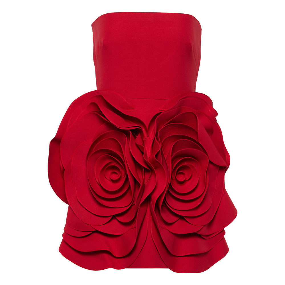 Sexy Designed Strapless 3D Flower Evening Party Dresses
