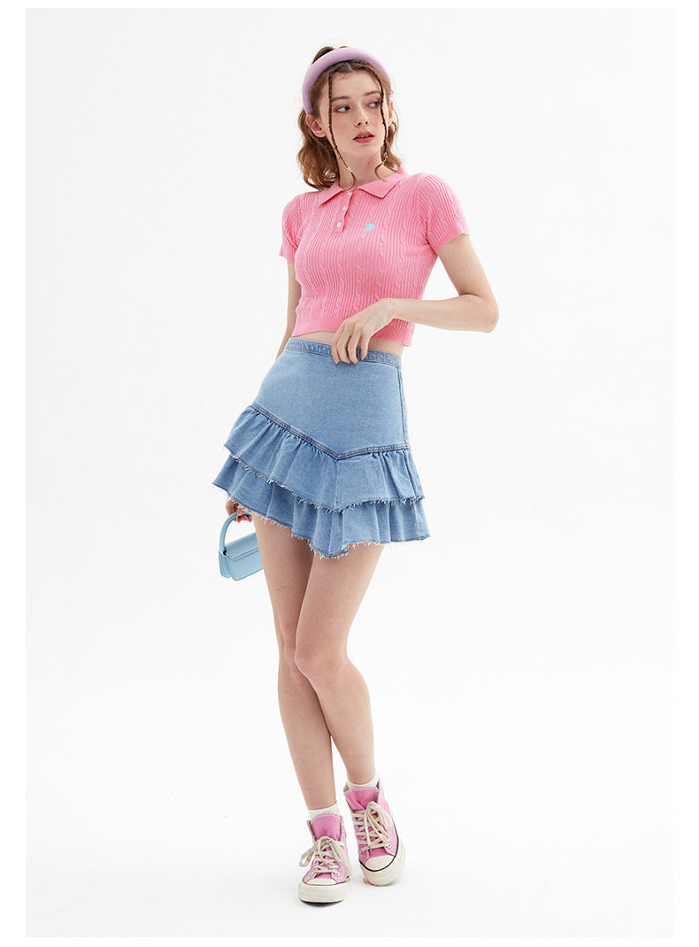 Vintage Knitted Short Sleeves Polo T Shirts