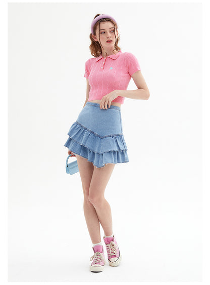 Vintage Knitted Short Sleeves Polo T Shirts
