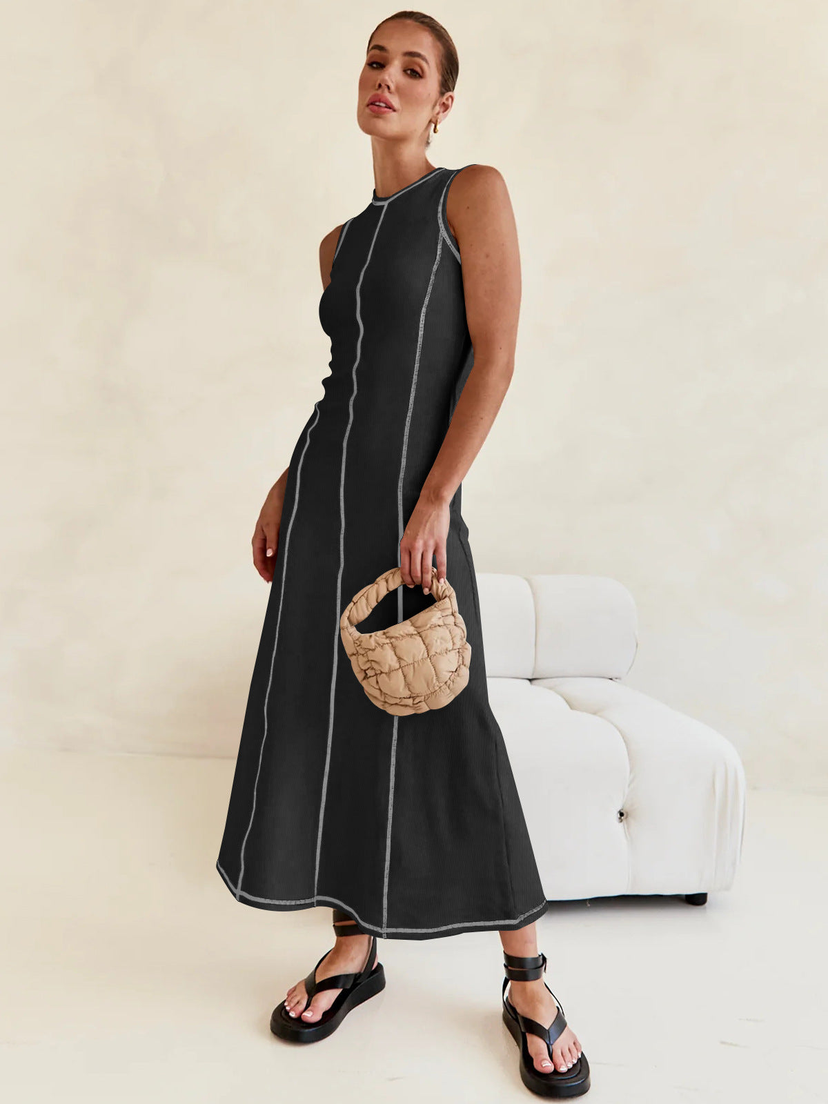 Designed Vintage Knitted Sleeveless Long Dresses