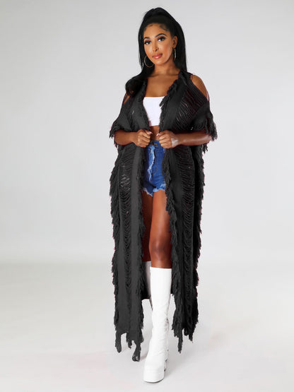 Fashion Tassels Knitted Hollow Out Women Coats