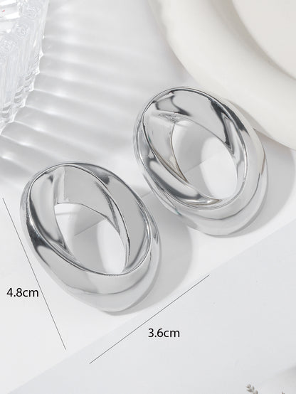 Vintage Metal Wind Oval Glossy Earrings Women's Retro Temperament Geometric Stud Earrings
