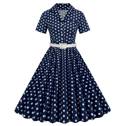 Vintage Turnover Collar Short Sleeves Dresses