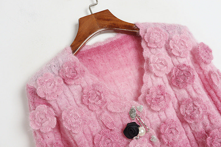 Fashion Lovely 3D Floral Design Short Knitted Sweaters
