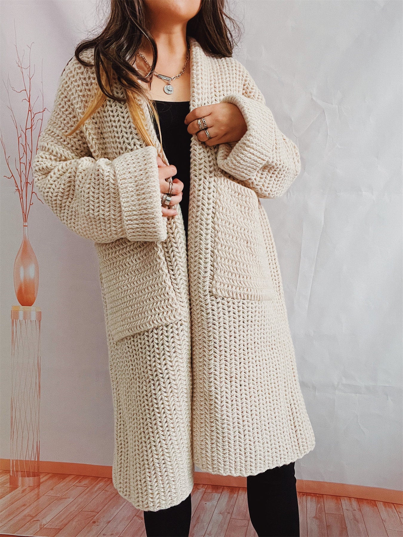 Casual Long Knitted Coats with Large Pockets