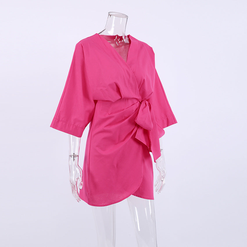 Designed Cotton Linen Irregular Mini Dresses