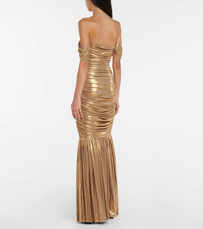 Gold Off The Shoulder Strapless Evening Dresses