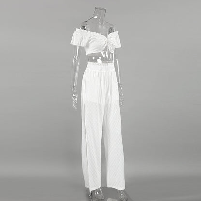 Sexy Designed Ruffled White Two Pieces Sets for Women