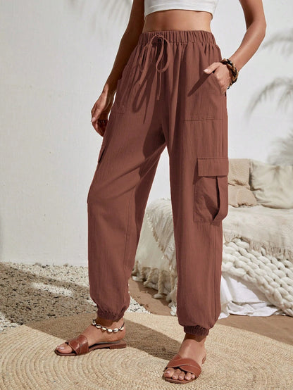 Casual Women Pockets Trousers
