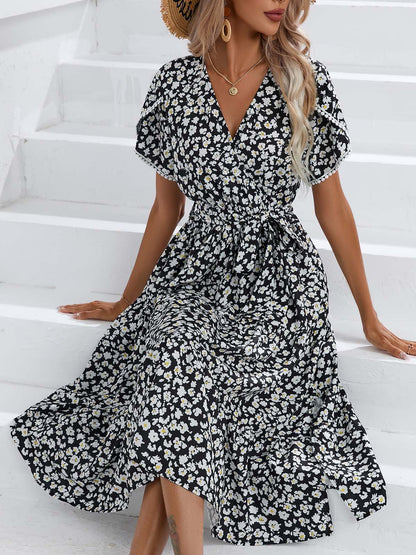Leisure Summer V Neck Women Midi Dresses