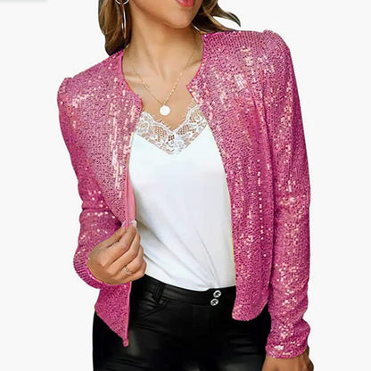 Fashion Stand Collar Sequined Short Coats for Women