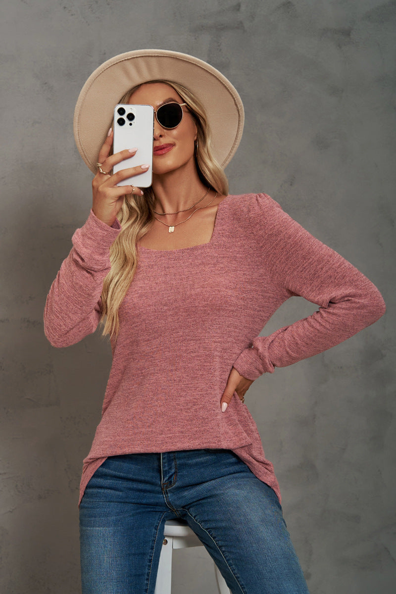 Fashion Square Neckline Long Sleeves Shirts