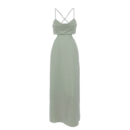 Sexy Satin Backless Long Sleeveless Party Dresses