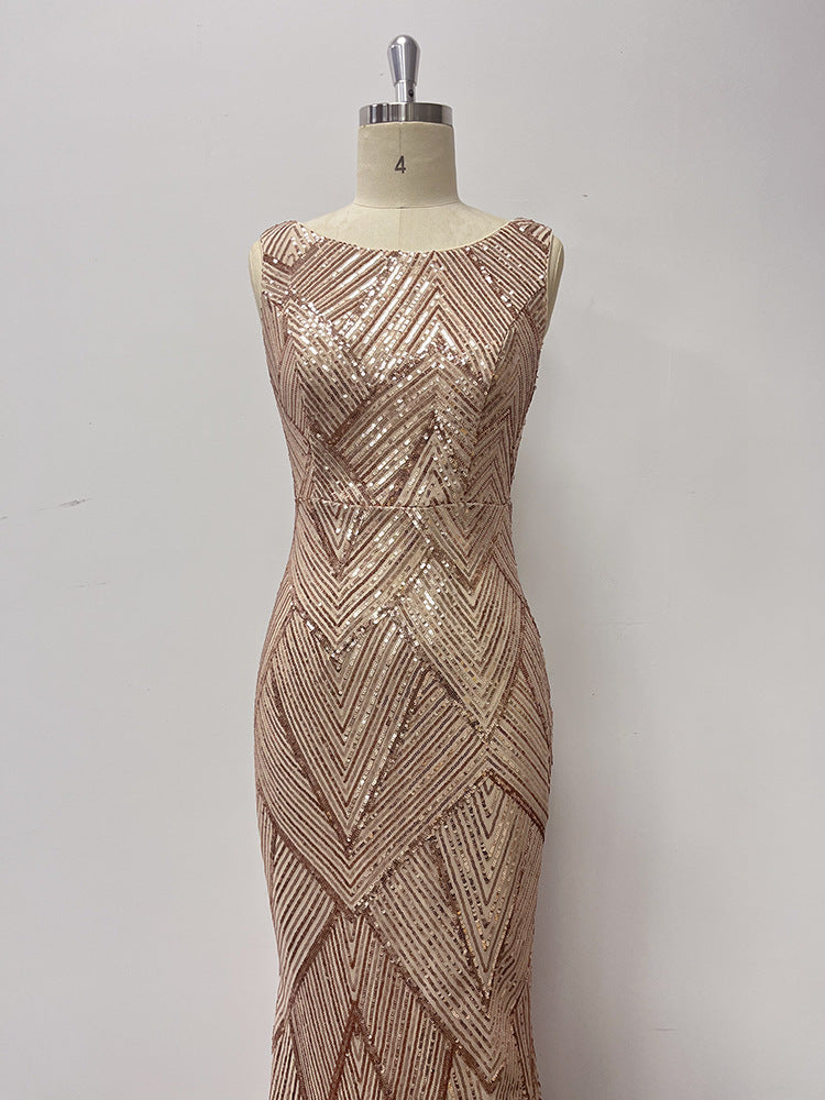 Sexy Rose Golden Mermaid Evening Party Dresses